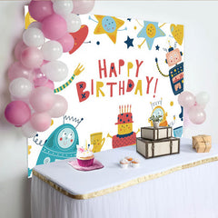 Lofaris Robot Cartoon Happy Birthday Backdrop for Boy