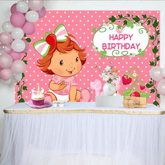 Lofaris Pink Cute Strawberry Birthday Party Backdrop for Girls