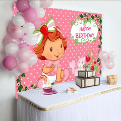 Lofaris Pink Cute Strawberry Birthday Party Backdrop for Girls