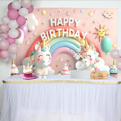 Lofaris Sweet Rainbow Unicorn Birthday Cake Smash Backdrop