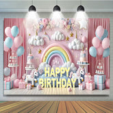Lofaris 3D Pink Unicorn Girls Birthday Cake Smash Backdrop
