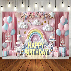 Lofaris 3D Pink Unicorn Girls Birthday Cake Smash Backdrop