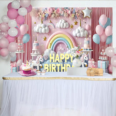 Lofaris 3D Pink Unicorn Girls Birthday Cake Smash Backdrop