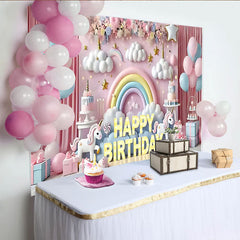 Lofaris 3D Pink Unicorn Girls Birthday Cake Smash Backdrop
