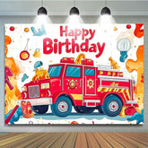 Lofaris Red Firetruck Birthday Backdrop for Boy Party