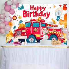 Lofaris Red Firetruck Birthday Backdrop for Boy Party