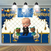 Lofaris Blue Happy Boss Birthday Baby Backdrop for Boys
