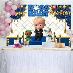 Lofaris Blue Happy Boss Birthday Baby Backdrop for Boys