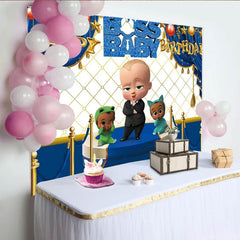 Lofaris Blue Happy Boss Birthday Baby Backdrop for Boys