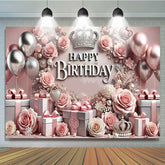 Lofaris Pink Rose Silber Crown Birthday Party Backdrop
