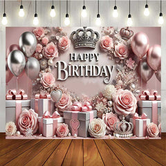 Lofaris Pink Rose Silber Crown Birthday Party Backdrop
