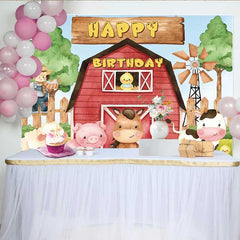 Lofaris Farm Animal Retro Birthday Party Backdrop