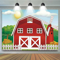 Lofaris Red Barn Door Farm Birthday Backdrop for Kids