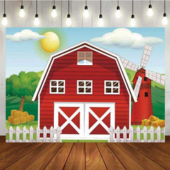 Lofaris Red Barn Door Farm Birthday Backdrop for Kids