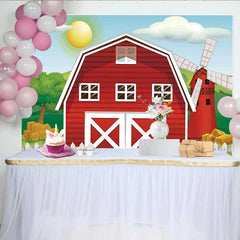 Lofaris Red Barn Door Farm Birthday Backdrop for Kids