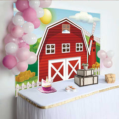 Lofaris Red Barn Door Farm Birthday Backdrop for Kids