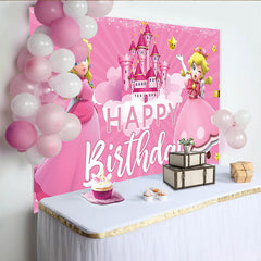 Lofaris Pink Bow Peach Princess Birthday Party Backdrop