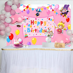 Lofaris Peach Princess Happy Birthday Backdrop for Girls