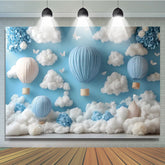 Lofaris Blue Air Balloon Soft Clouds Birthday Photo Backdrop