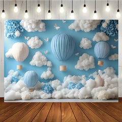 Lofaris Blue Air Balloon Soft Clouds Birthday Photo Backdrop