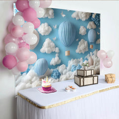 Lofaris Blue Air Balloon Soft Clouds Birthday Photo Backdrop