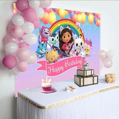Lofaris Pink Happy Birthday Balloons Backdrop for Party