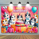 Lofaris Cartoon Cats Happy Birthday Girls Party Backdrop