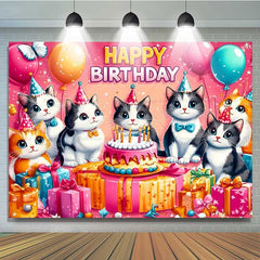 Lofaris Cartoon Cats Happy Birthday Girls Party Backdrop