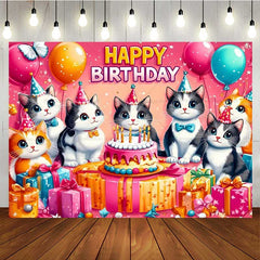 Lofaris Cartoon Cats Happy Birthday Girls Party Backdrop