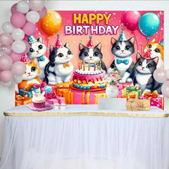Lofaris Cartoon Cats Happy Birthday Girls Party Backdrop
