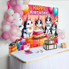Lofaris Cartoon Cats Happy Birthday Girls Party Backdrop