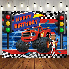 Lofaris Monster Vehicle Happy Birthday Backdrop for Boys Party