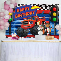 Lofaris Monster Vehicle Happy Birthday Backdrop for Boys Party