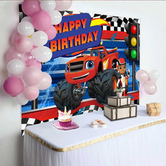 Lofaris Monster Vehicle Happy Birthday Backdrop for Boys Party