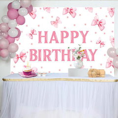 Lofaris Glitter Pink Bow Happy Birthday Backdrop for Girls