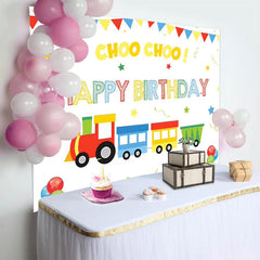 Lofaris Choo Choo Cartoon Train Birthday Party Backdrop for Boy