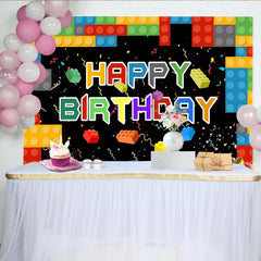 Lofaris Colorful Building Blocks Birthday Party Backdrop for kids