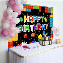Lofaris Colorful Building Blocks Birthday Party Backdrop for kids