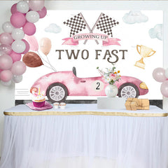 Lofaris Pink Race Car Two Fast Girls Party Birthday Backdrop