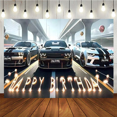 Lofaris Racing Candle Lamp Happy Birthday Party Backdrop for Boys