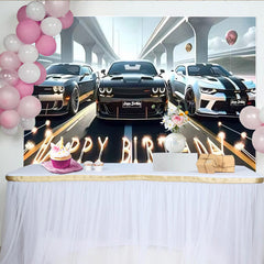 Lofaris Racing Candle Lamp Happy Birthday Party Backdrop for Boys
