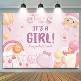 Rainbow Sun Unicorn Its A Girl Baby Shower Backdrop