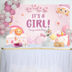 Rainbow Sun Unicorn Its A Girl Baby Shower Backdrop