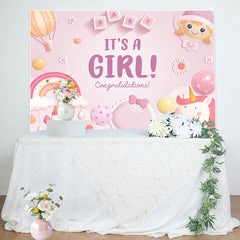 Rainbow Sun Unicorn Its A Girl Baby Shower Backdrop