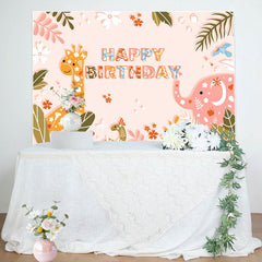 Jungle Leaf Animals Floral Happy Birthday Backdrop