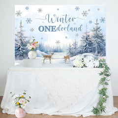 Snow Forest Deer Winter Onederland Birthday Backdrop