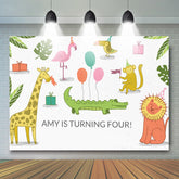 Safari Animals Happy 4th Birthday Backdrop for Boy