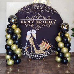 Black Glitter Gold High Heel Birthday Round Backdrop