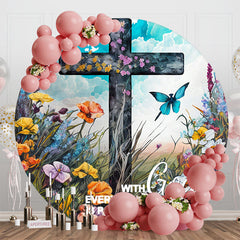 Floral Field Butterfly Cross Round Easter Backdrop