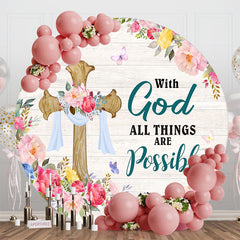 Colorful Spring Floral Cross Round Easter Backdrop